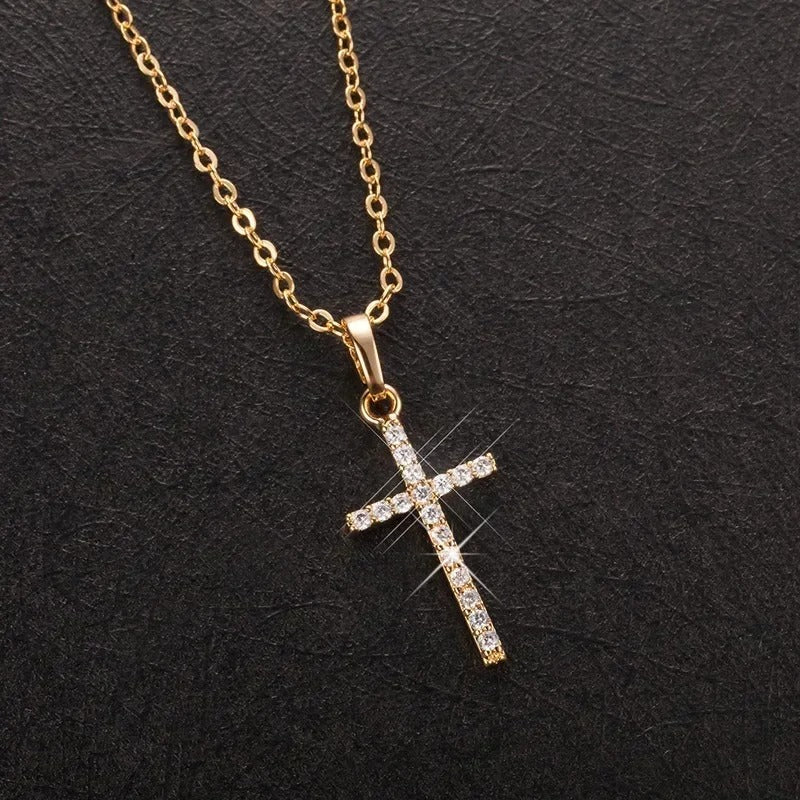 Fashion Silver Color Girls Hammer Pattern Necklace Simple Individuality Cross Shaped Pendant Women's Gift Boutique Jewelry