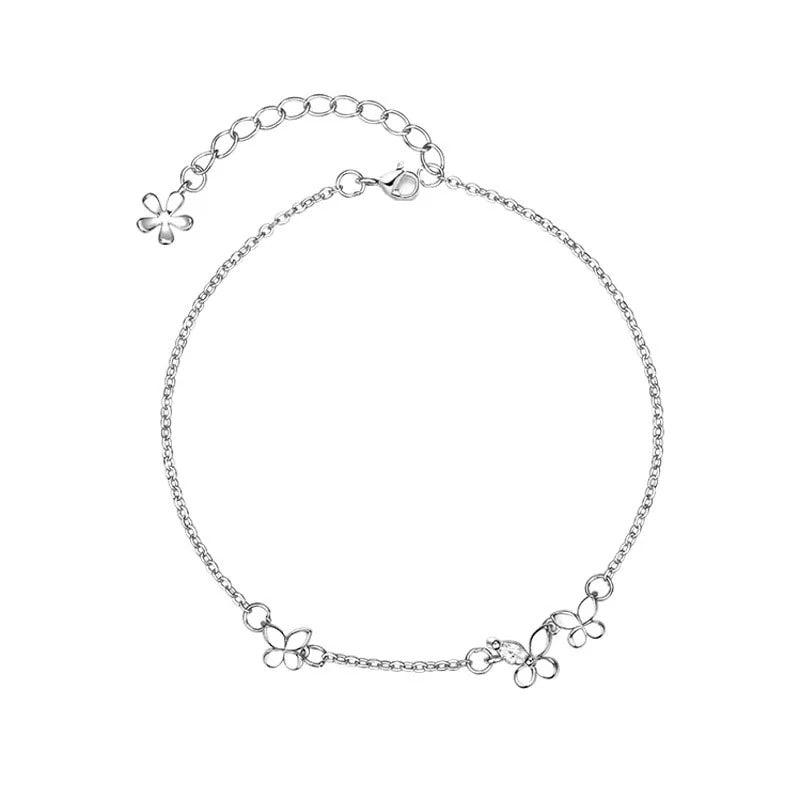 925 Silver Diamond-Studded Butterfly Bracelet Women's Fashion Temperament Flower Adjustable Bracelet