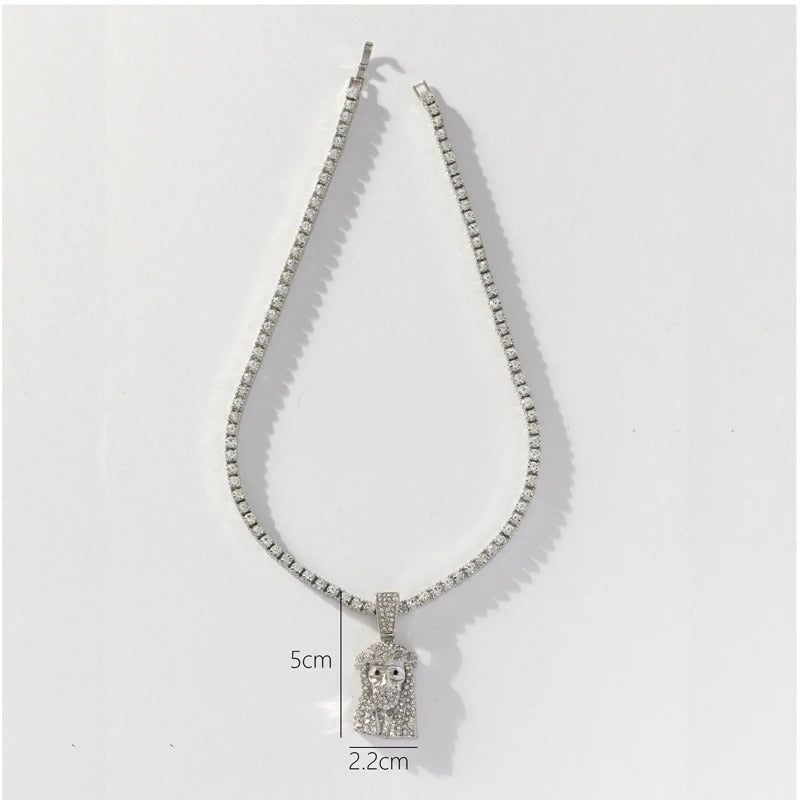Jesus Christ Piece Head Face Pendant For Men Women Iced Out Shining Crystal Charm Necklace With Tennis Chain Hip Hop Jewelry