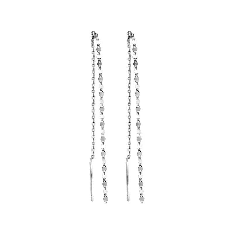 Real 925 Sterling Silver Long Chain Tassel Twisted Drop Earrings for Fashion Women Fine Jewelry Minimalist Accessories