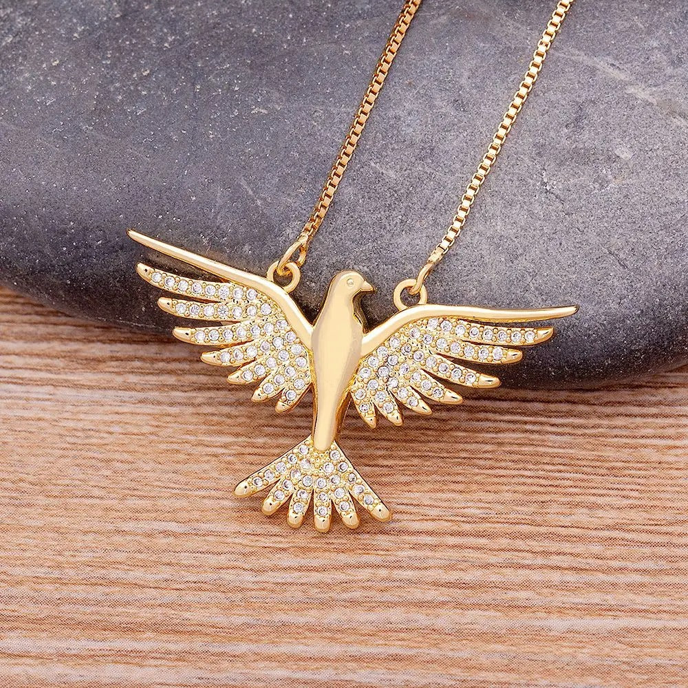 Luxury Zircon Eagle Pendant Necklace Gold Plated Animals Cool Fashion Chain Choker Party Birthday Gift Jewelry