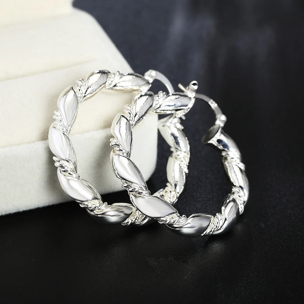 18K Gold Plated Rope Round Earrings Women’s Party & Wedding Jewelry