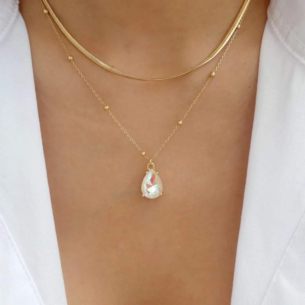 Multi-layered Stainless Steel Square Necklace For Women Color Rectangular multicolor Crystal Pendant Necklaces Trendy Jewel