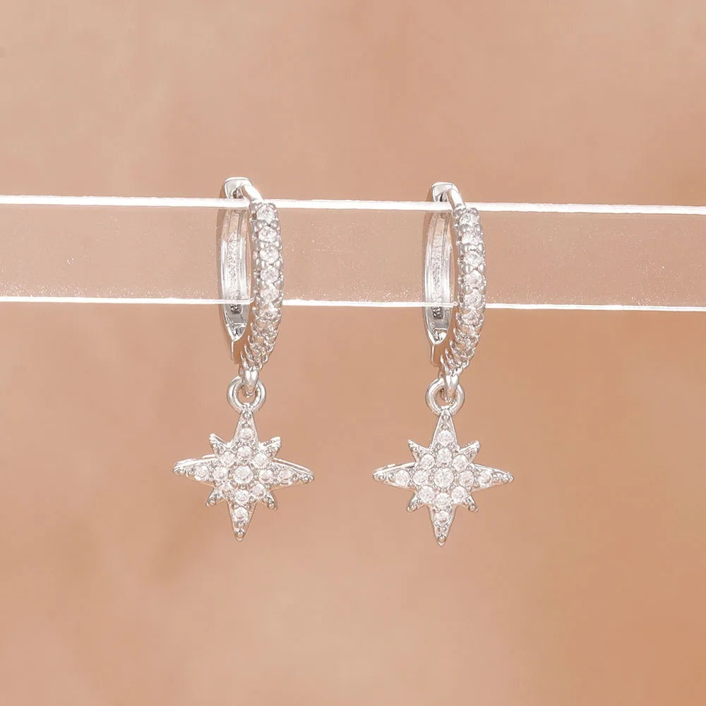 Star Zircon Hoop Earrings 18K Gold Plated for Women