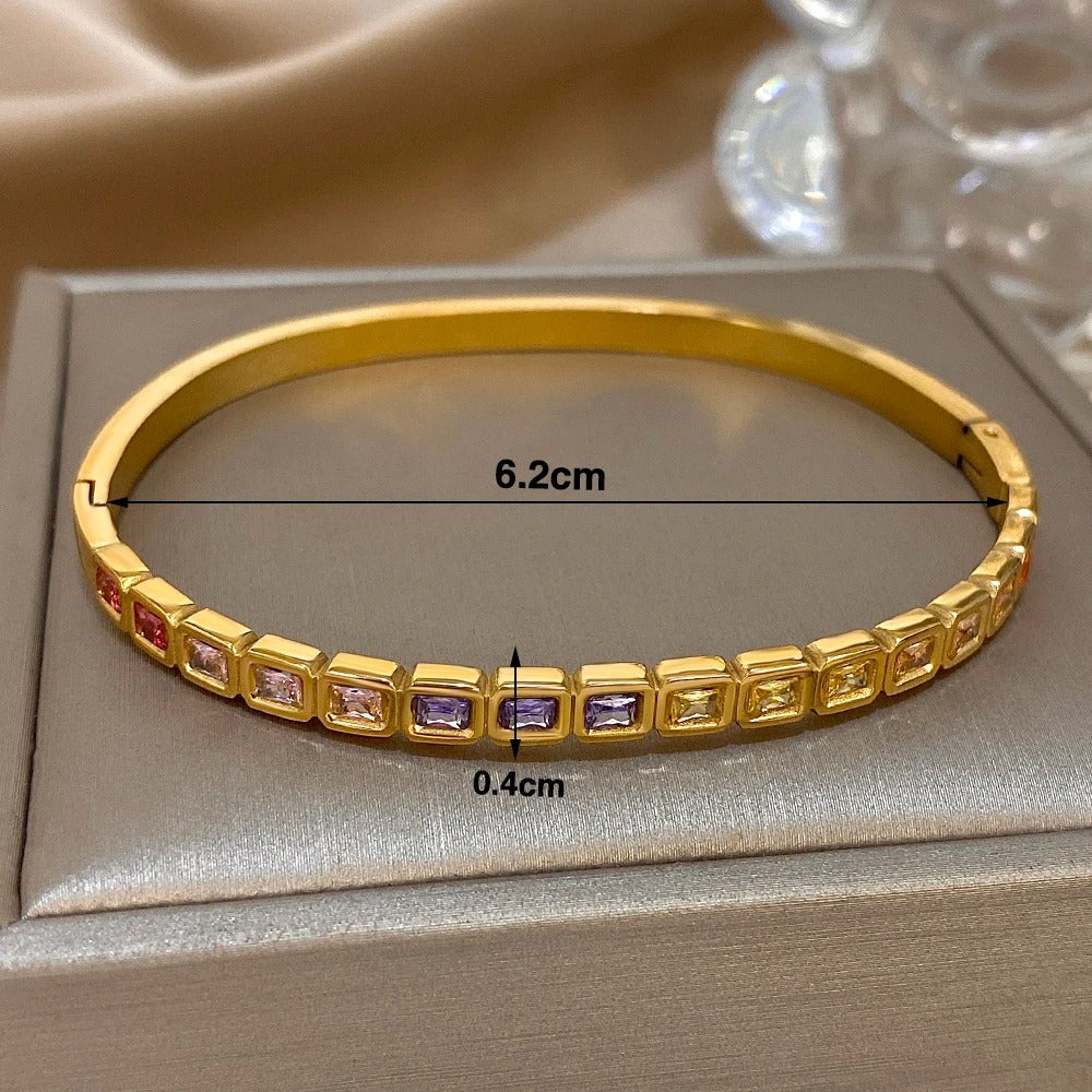 Colorful Zircon Square Beads Stainless Steel Bracelets for Women Trendy Gold Silver Color Stacked Cuff Bangle Waterproof Jewelry