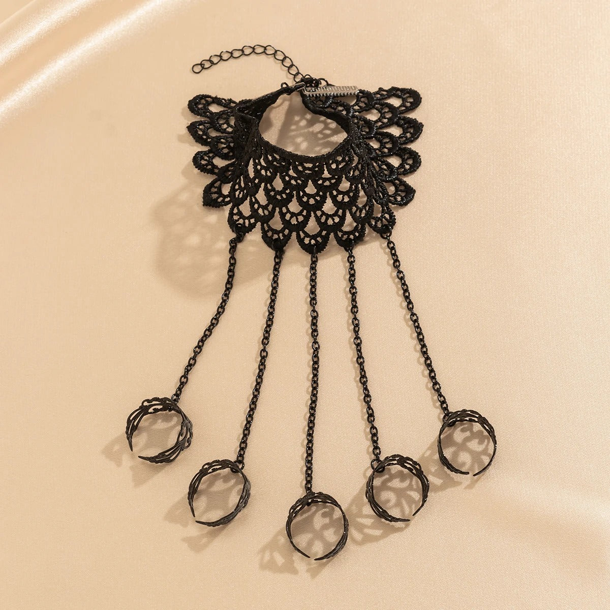 Black Finger Ring Wide Lace Bracelet for Women Trendy Connect Hand Back Chain Bangle Jewelry Party Gift Girls New