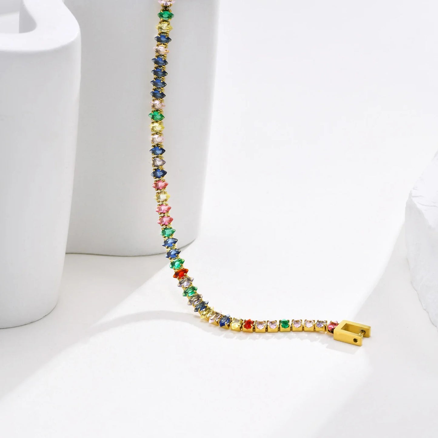 Colorful Tennis Bracelet Women, Cubic Zirconia Chain, stainless Steel CZ Link, Girlfriend Mom Gift
