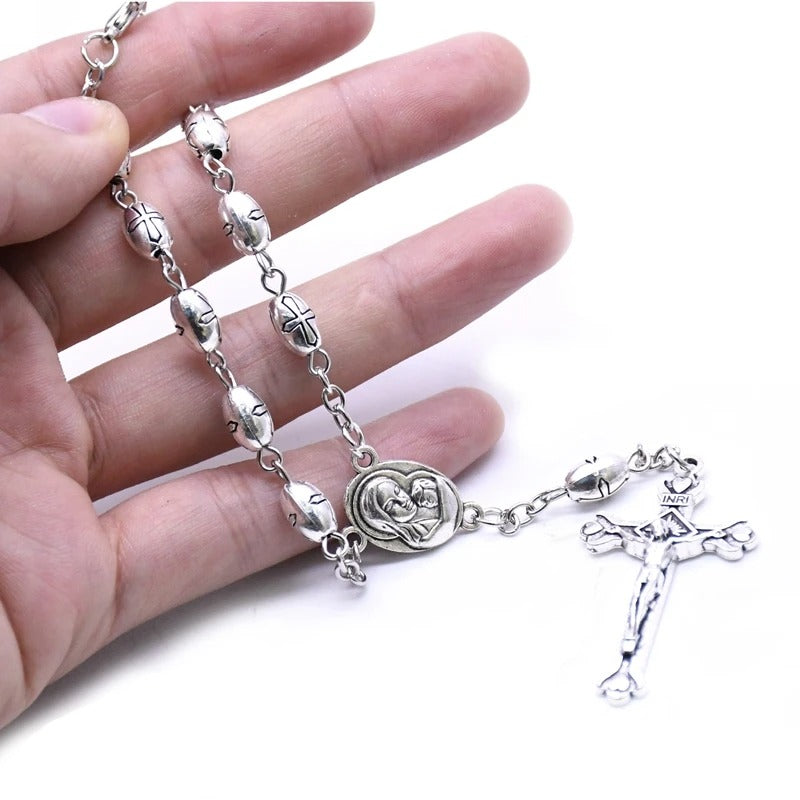 Metal Cross Beads Crucifix Rosary Bracelets For Men Women Religious Jewelry