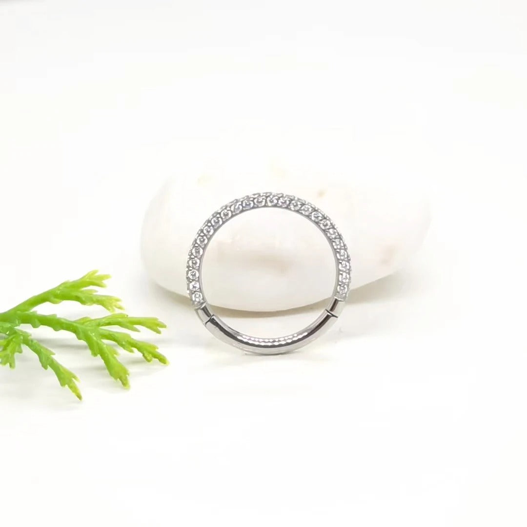 1PC ASTM F136 Titanium CZ Clicker Hoop Nose, Septum, Helix, Tragus, Cartilage Piercing Jewelry G23