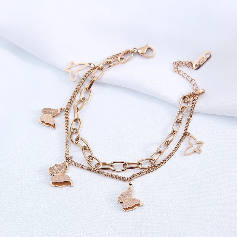 DIEYURO 2-Layer Butterfly Bracelet – Women’s 316L Stainless Stee Jewelry