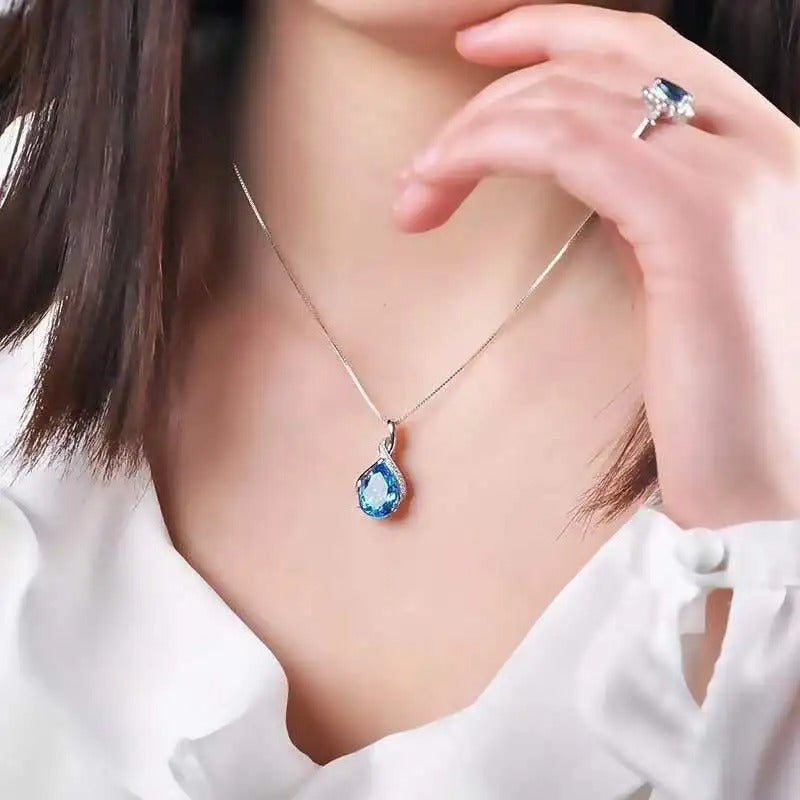 925 Sterling Silver Female Stone Pendant Chain Natural Amethyst & Aquamarine Necklace for Women Fashion Fine Jewelry Chain