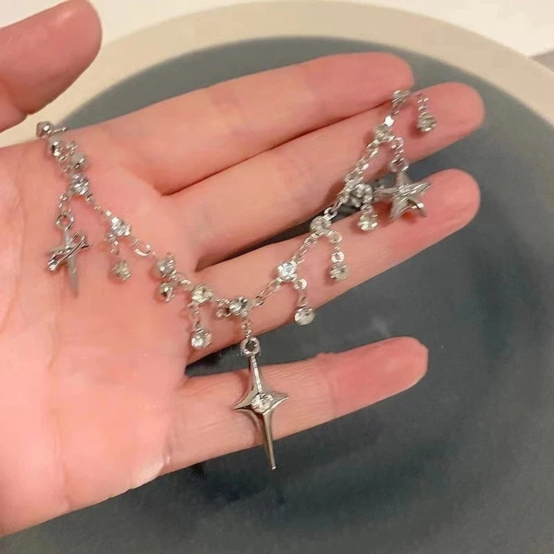 Fashion Chic Cross Necklace Crystal Zircon Tassel Y2K Jewelry