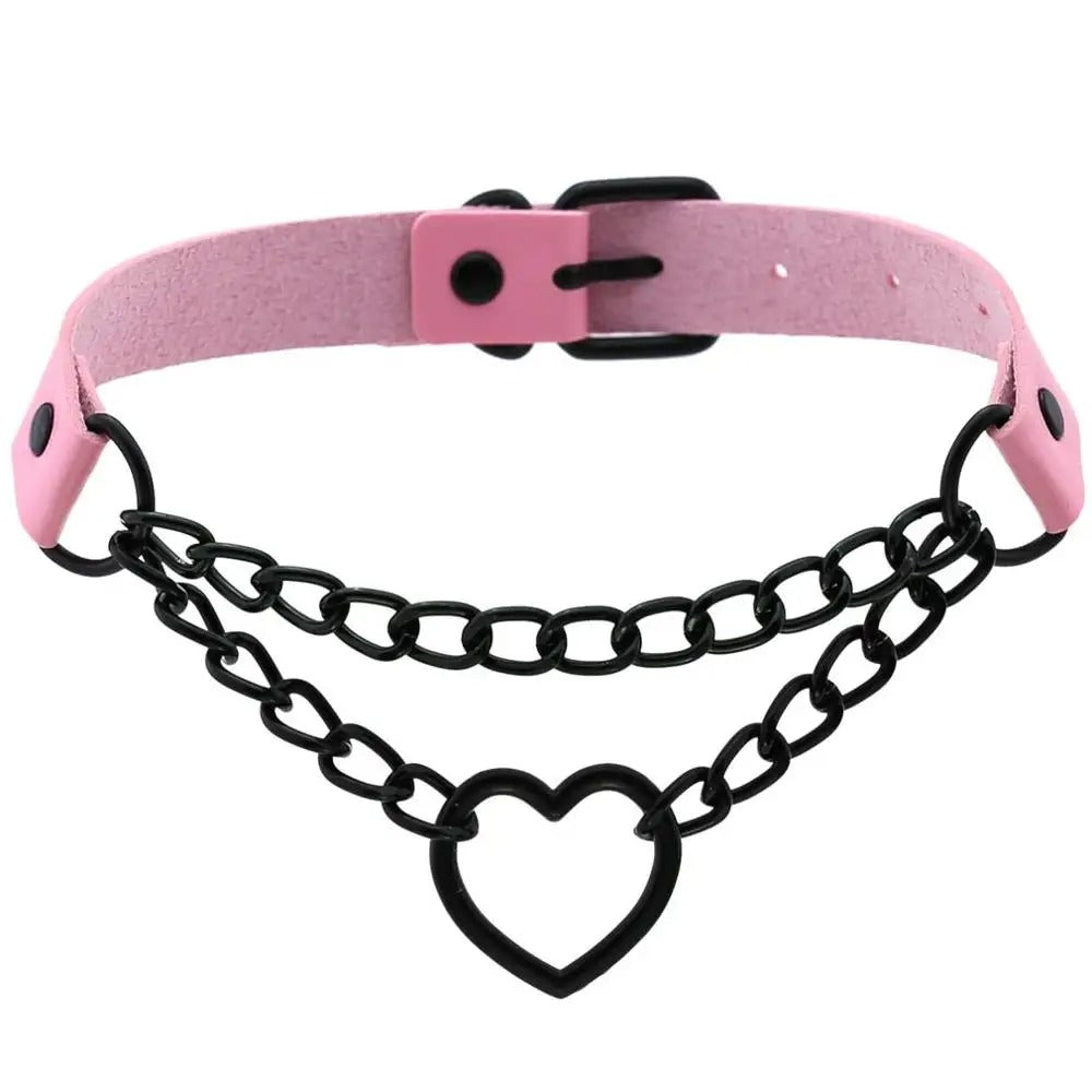 Vintage Heart Necklace Choker With Chain Goth Collar For Girls Grunge Punk Cute Accessories