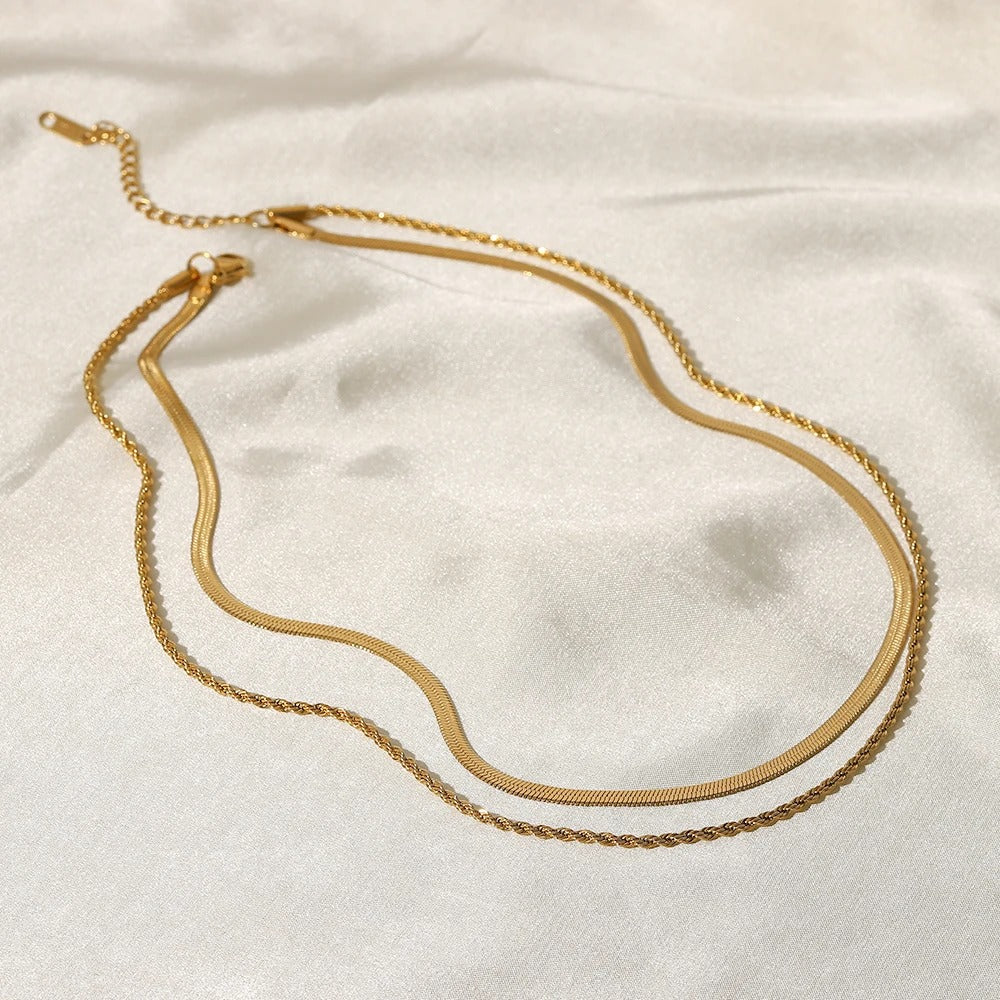 18K Gold Plated Snake Chain Layer Necklace Stainless Steel Gift