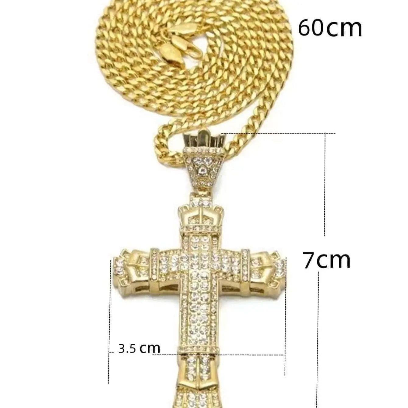 1 Simple Style MEN'S Rhinestone Christian Cross Rhinestone Pendant Necklace Personality Fashion Street Domineering Chain Jewelry