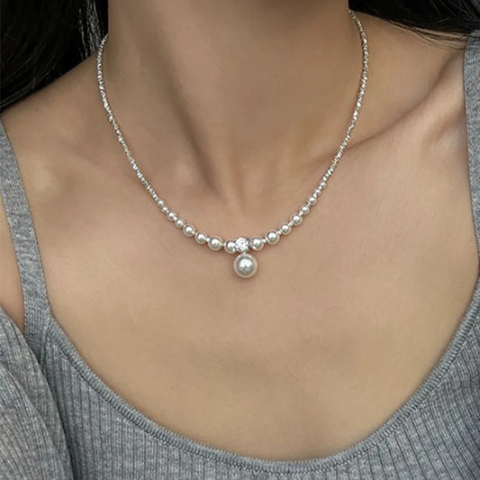 Silver Color Pearl Beaded Necklace For Women Creative Elegant Sexy Fashion Clavicle Chain Jewelry Accessories Gifts