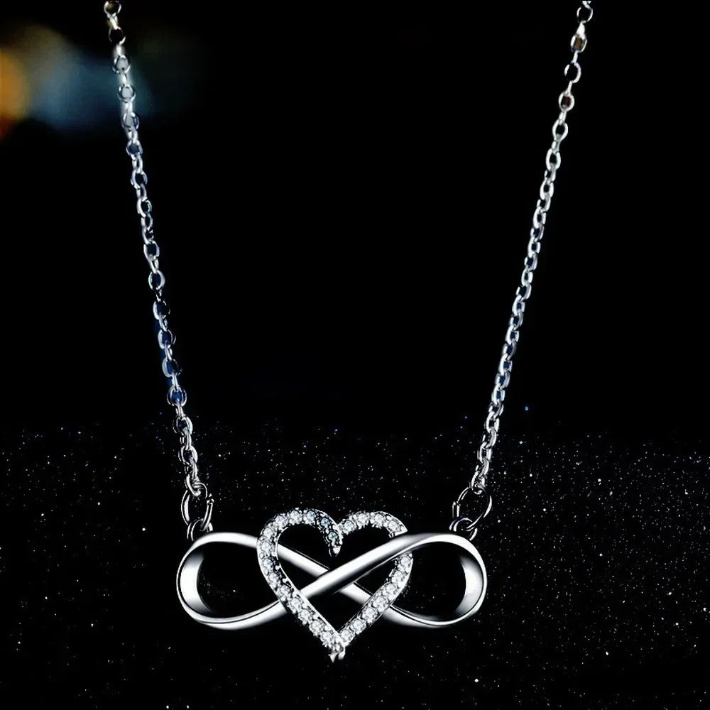 Romantic Fashion Silver Gold Color Infinity Forever Love Necklace Lucky Heart Pendant Necklace for Women Gift