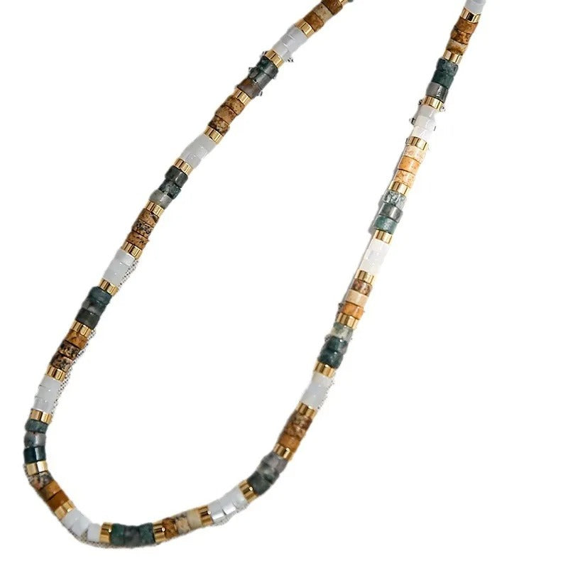 Ethnic Multicolor Natural Stone Cube Necklace for Women
