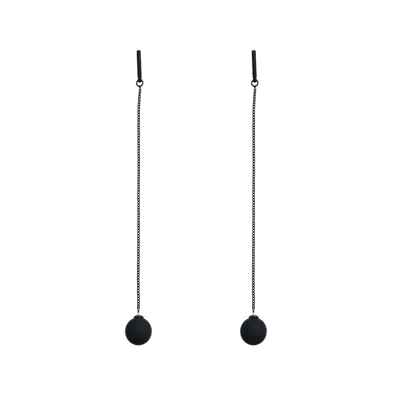 New Korean Temperament Black Matte Ball Pendant Earrings for Women Long Tassel Ear Line Hanging Earring Girls Party Jewelry Gift