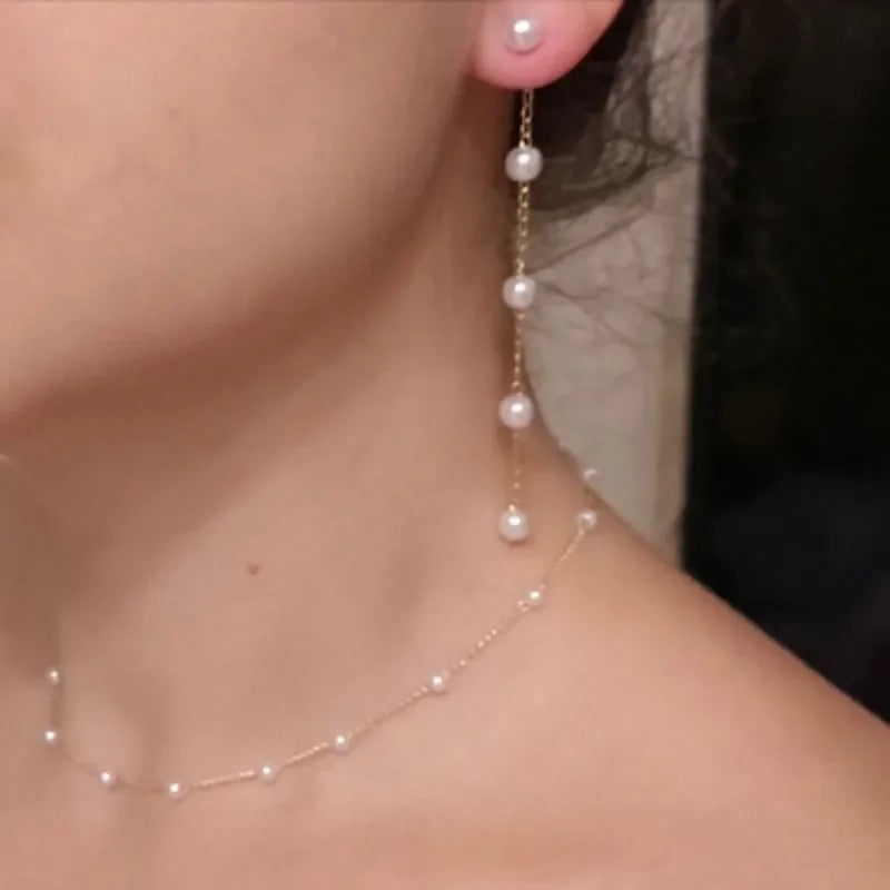 Pearl Crystal Chain Drop Earrings for Women Bridal Wedding Jewelry