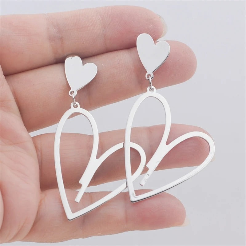 2025 New Trendy Heart Pendants Women's Hanging Earrings Double-layers Love Heart Dangle Earrings Lovely Ear Jewelry
