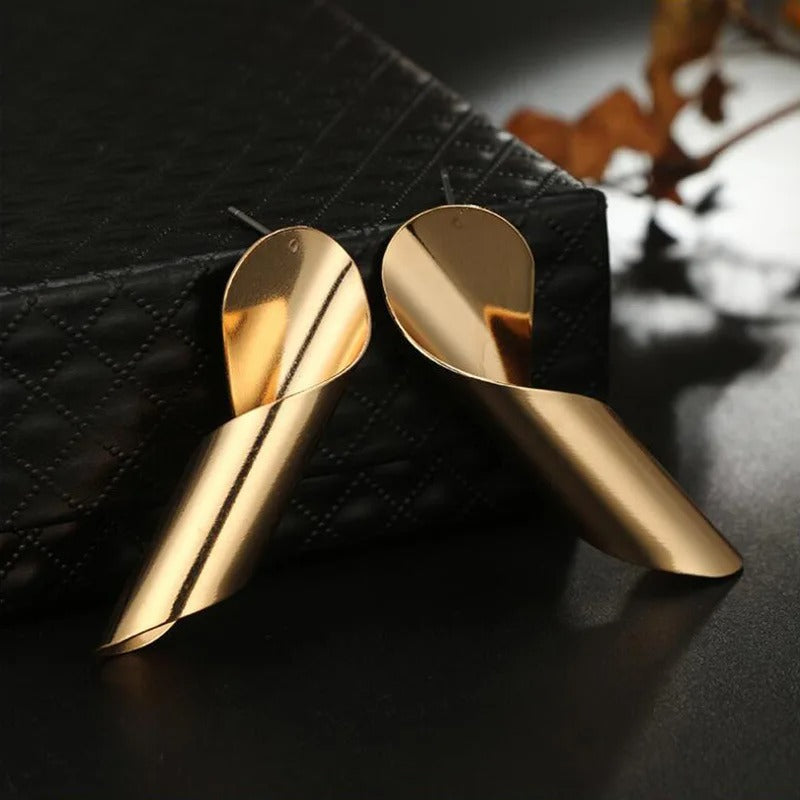 Irregular Rolled Metal Dangle Earrings for Women Silver Punk Jewelry