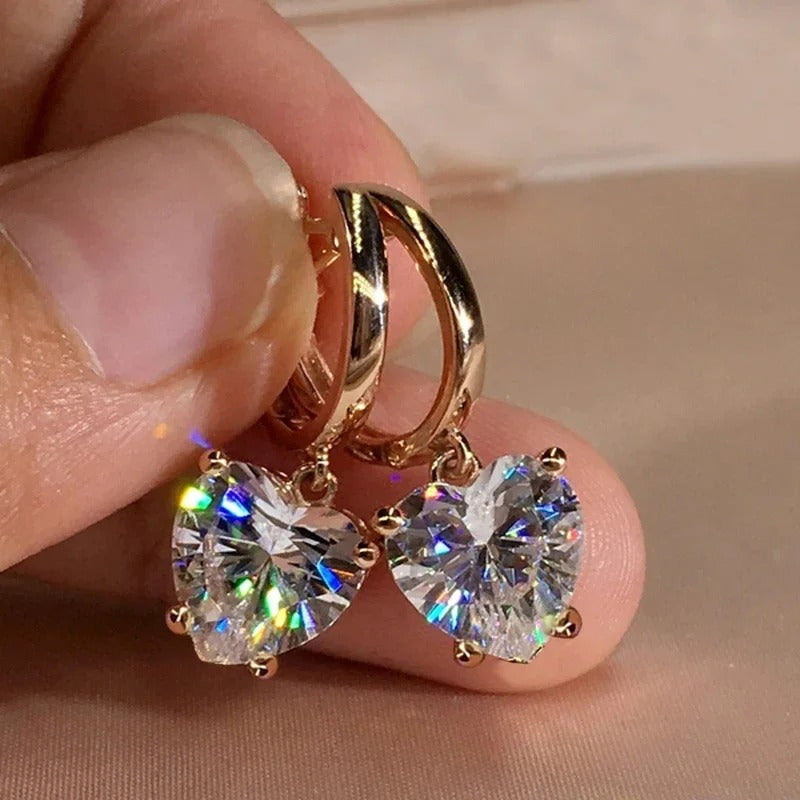 Women’s Gold Hoop Earrings Heart Shape Zircon Wedding Jewelry