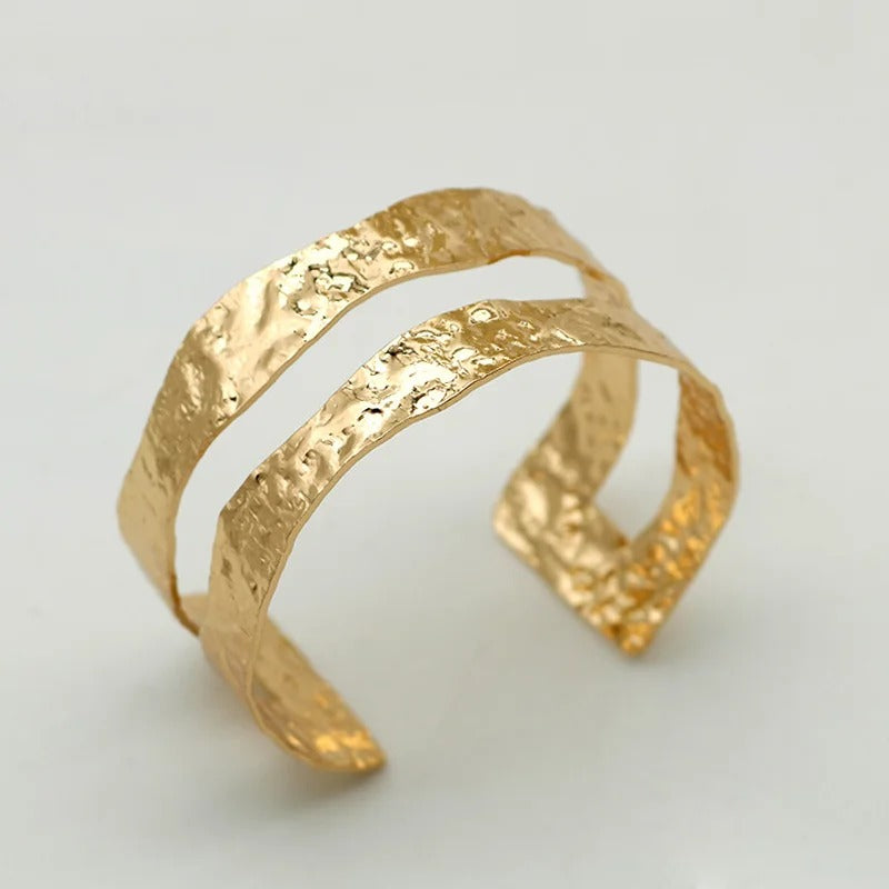 Hammered Metal Bangle Cuff Bracelet for Women Punk Fashion Jewelry