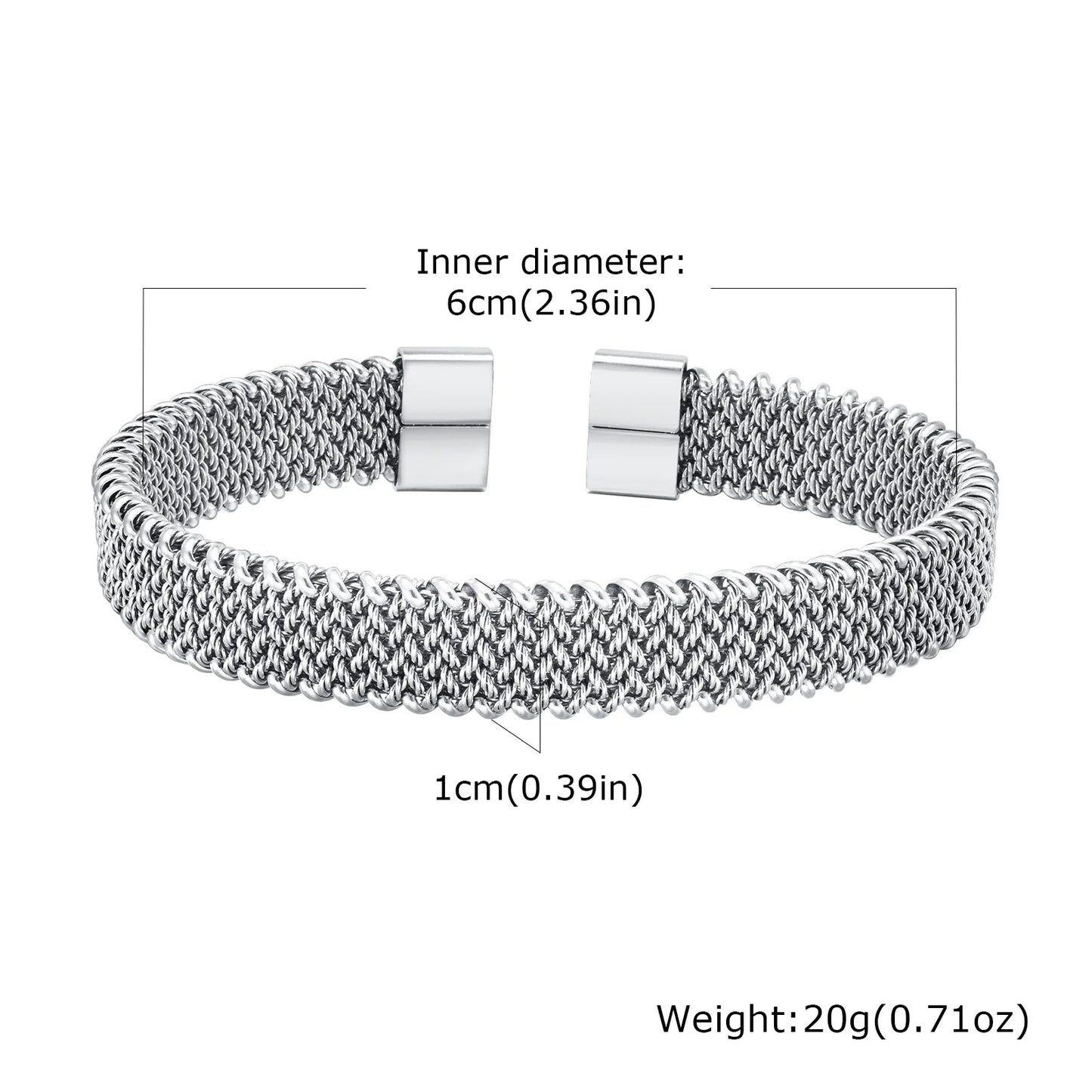 Vnox 10mm Woven Mesh Stainless Steel Open Bangle for Men Women,Vintage Adjustable Cuff Bracelets