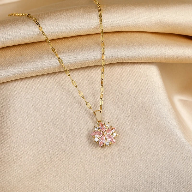 New Cute Romantic Pink Pendant Stainless Steel Necklaces For Women Female Sexy Chain Jewelry Gift