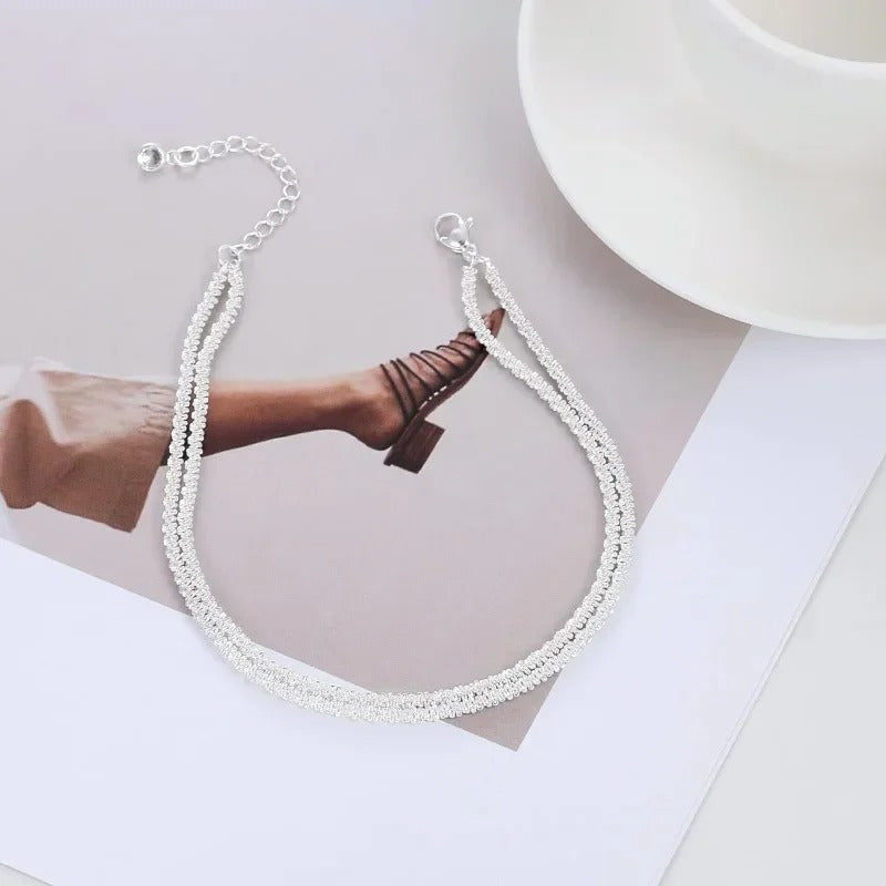 Dainty Layered Anklet for Women Stainless Steel Glitter Waterproof Bracelet, Summer Beach Jewelry Gift