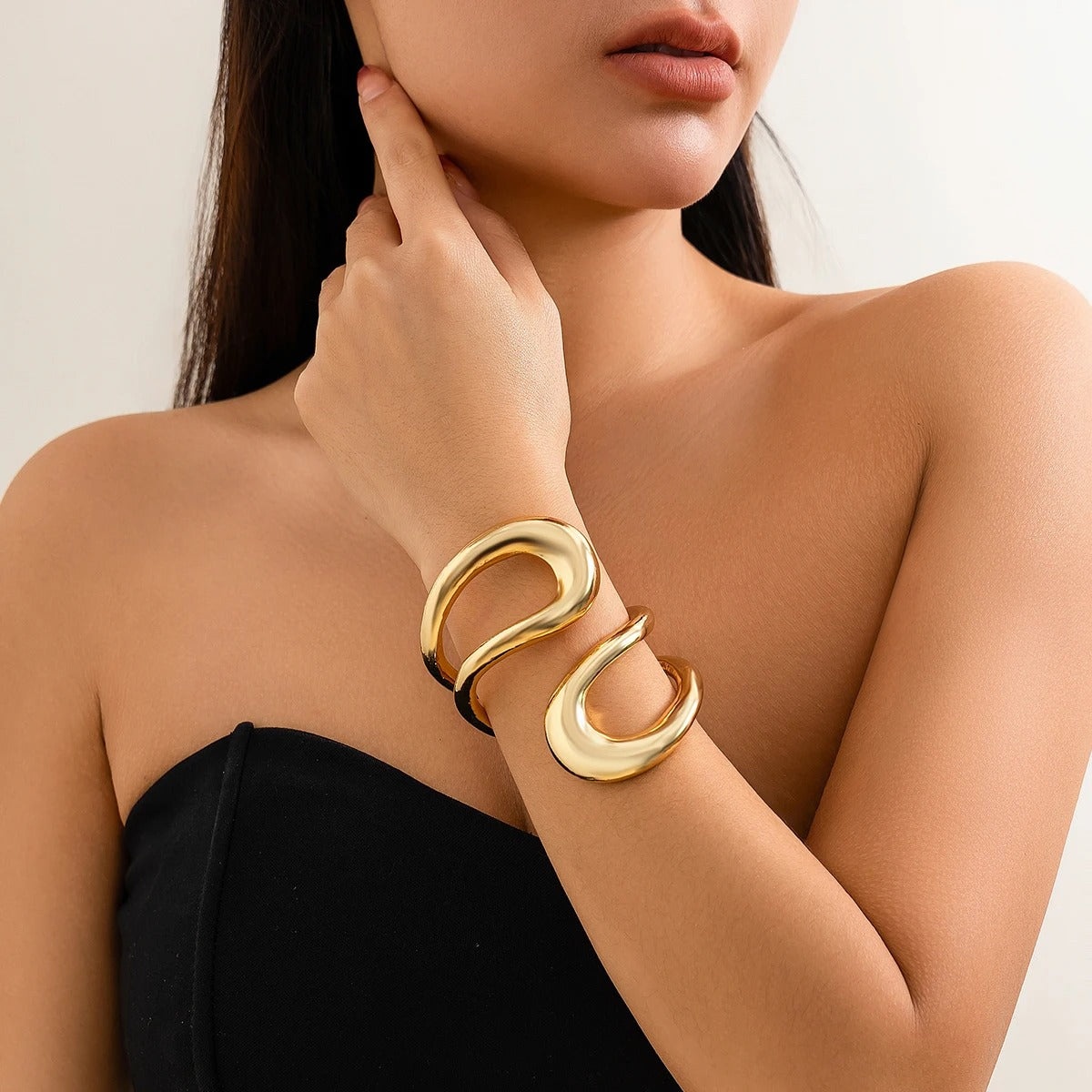 Gold Geometric Twisted Open Bangle Women’s Punk Metal Cuff Bracelet