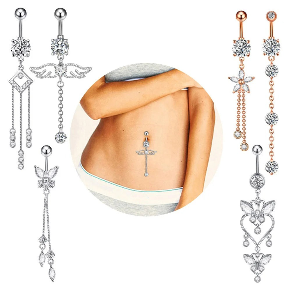 Trendy Angel Belly Button Rings Stainless Steel Zircon Butterfly for Women Body Belly Jewelry Pendant