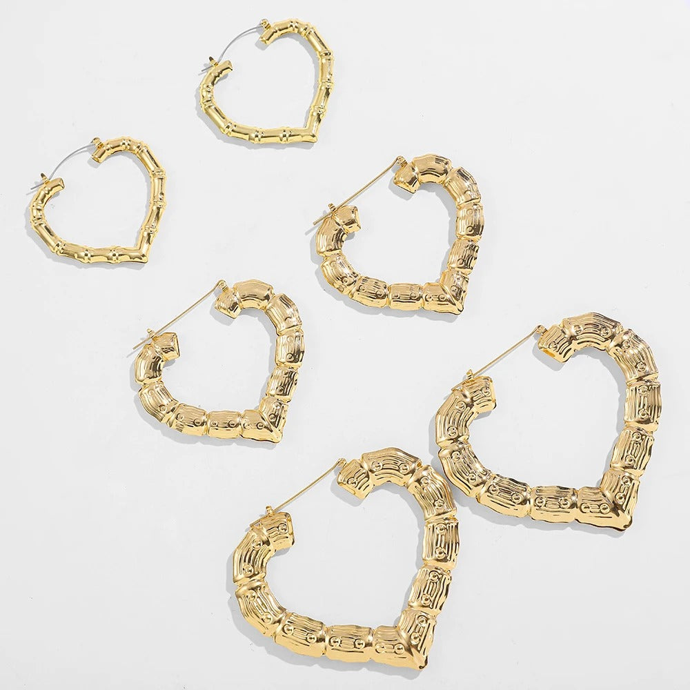 3 Pairs Oversized Heart Hoop Earrings Gold Punk Statement Jewelry