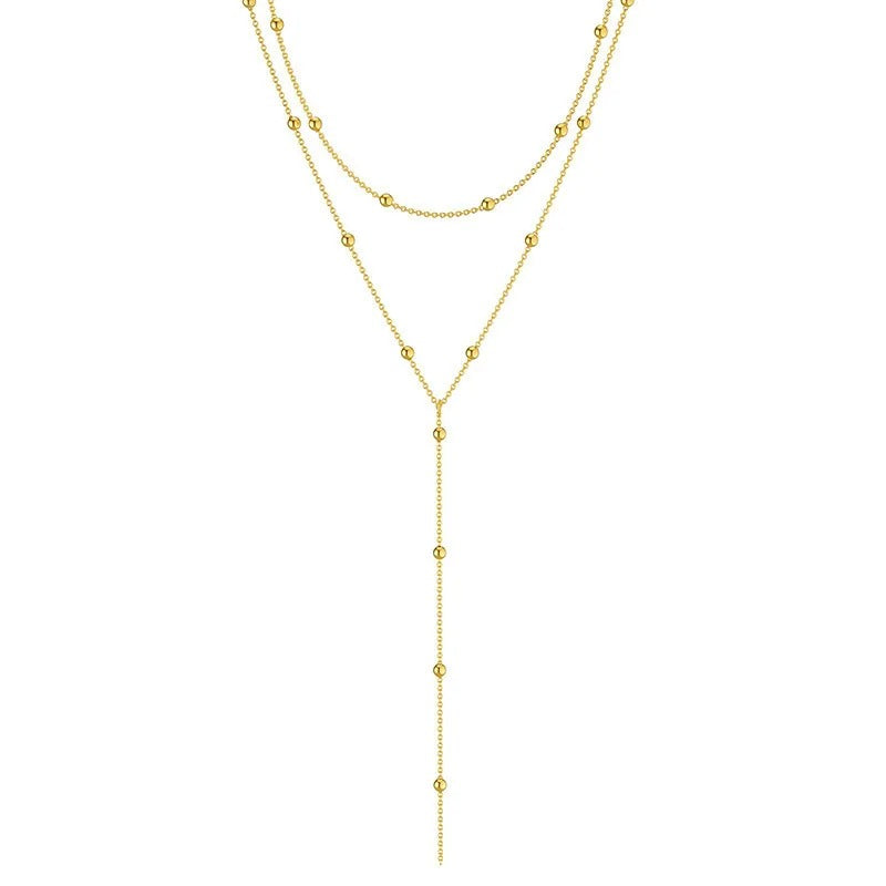 Women’s Metal Geometric Bead Double Layer Necklace