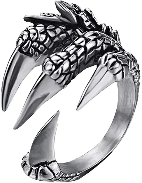 Stainless Steel Vintage Silver Dragon Claw Adjustable Opening Ring Tibetan silver Eagle Animal Rings for Men Women Punk Jewelry