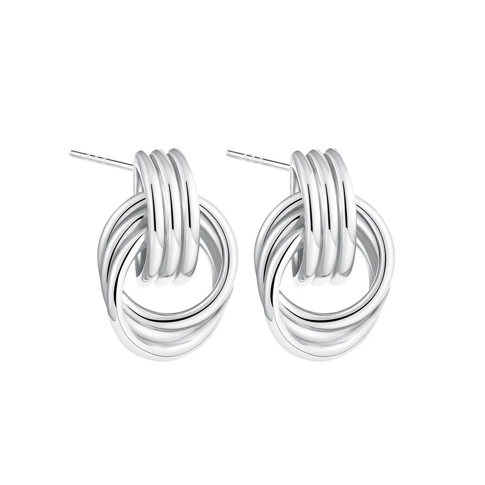 Vintage Gold Plated Triple Knot Stud EarringsTwisted Small Circle Stainless Steel Punk Jewelry for Women