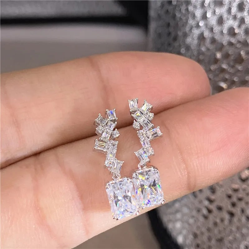 Trendy Women Earrings with Geometric Cubic Zirconia Creative Jewelry for Wedding Engagement Gorgeous Anniversary Gifts