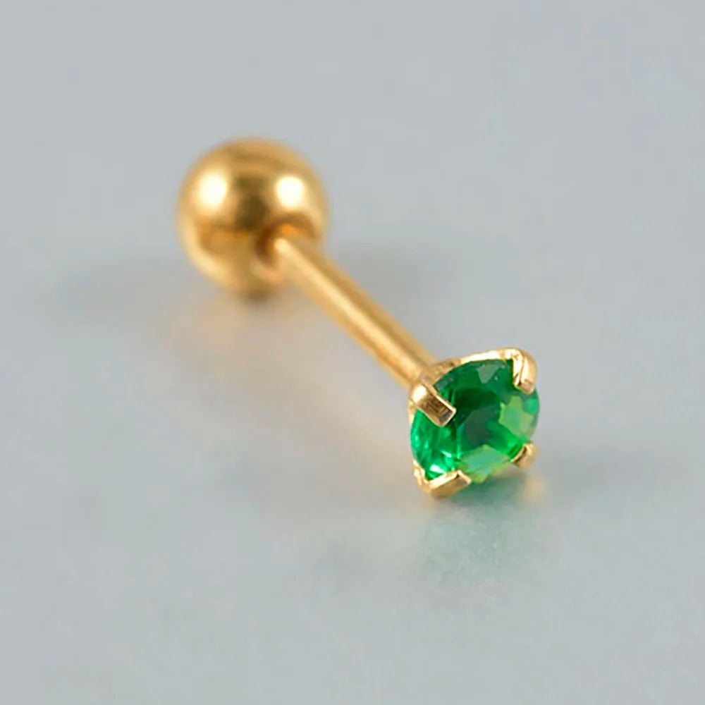 1PC Emerald green stud earrings May Birthstone studs Golden stud earrings tiny stud earrings small studs cartilage helix earring