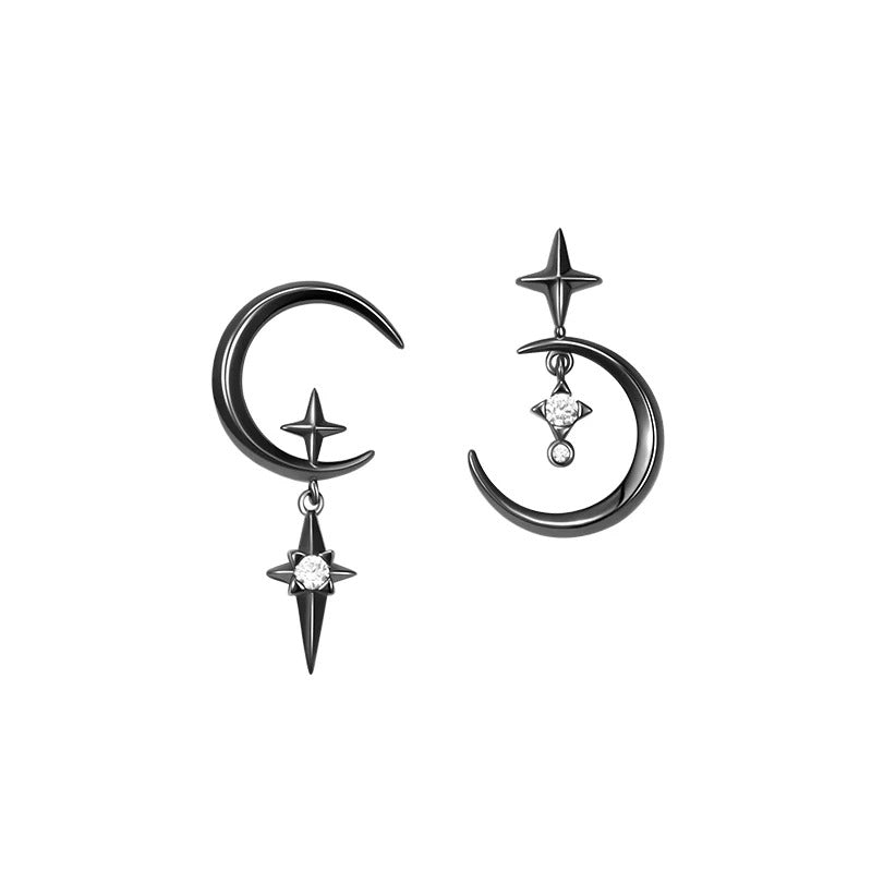 925 Sterling Silver Needle Crystal Earrings Moon Design Pendant Eardrop for Women Earring Stud Trendy Women Earring Dangle