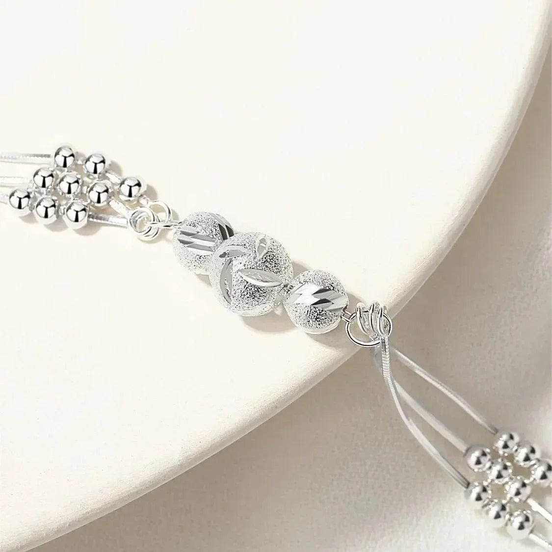 925 Sterling Silver Lucky Beads Bracelet Multilayer Women