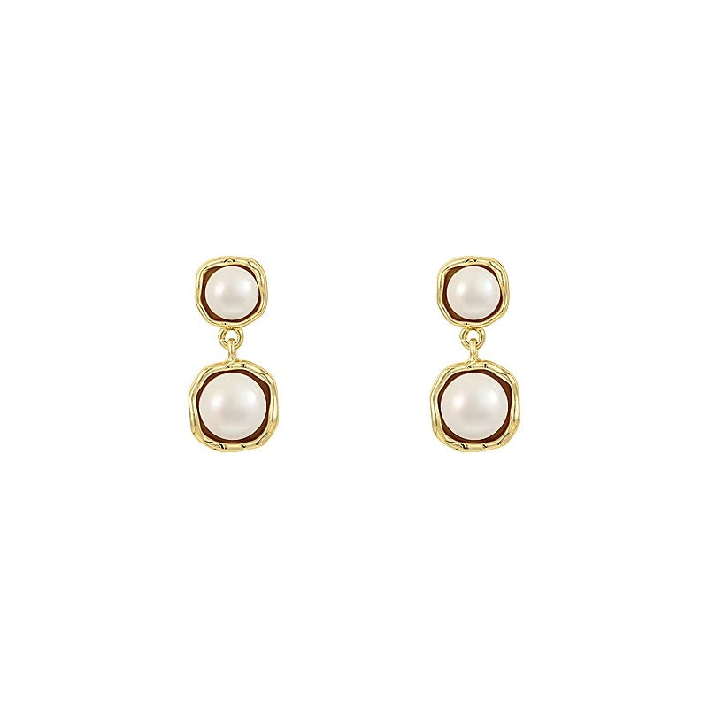 Retro Pearl Geometric Pendant Earrings for Women Korean Fashion Jewelry