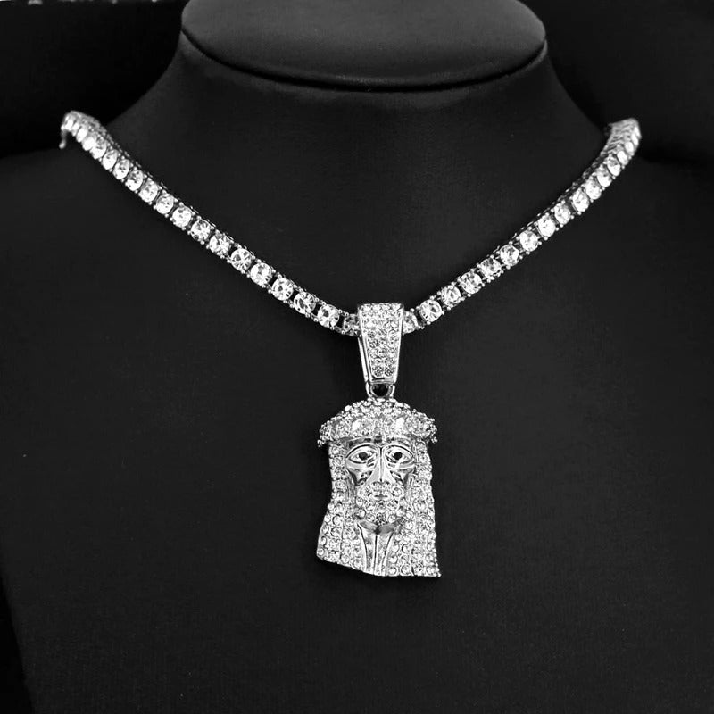 Jesus Christ Piece Head Face Pendant For Men Women Iced Out Shining Crystal Charm Necklace With Tennis Chain Hip Hop Jewelry