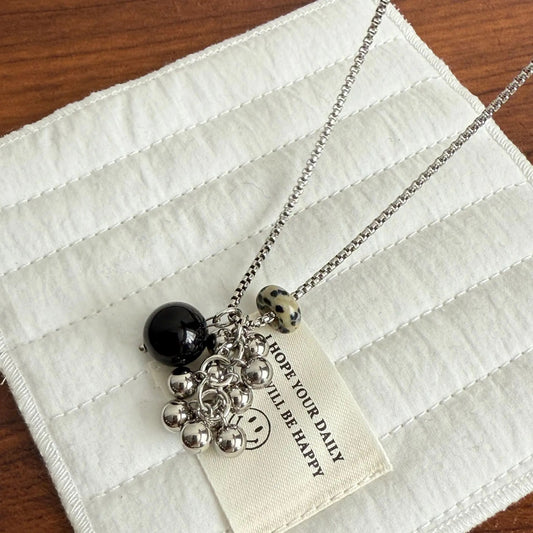 Spotted Tiger Eye Stone Grape String Ball Design Pendant Long Versatile Clavicle Chain Necklace for Women Exquisite Accessories