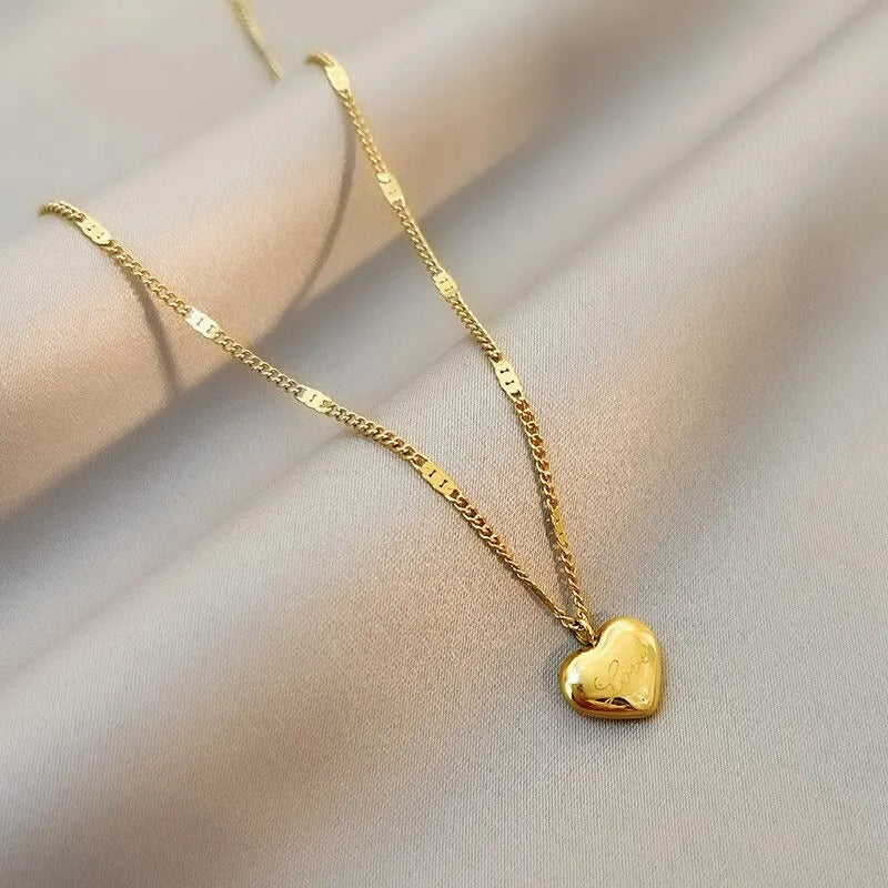 1pcs Gold-color Necklace Simple Fashion Peach Heart Engraved Love Collarbone Chain Holiday Gifts