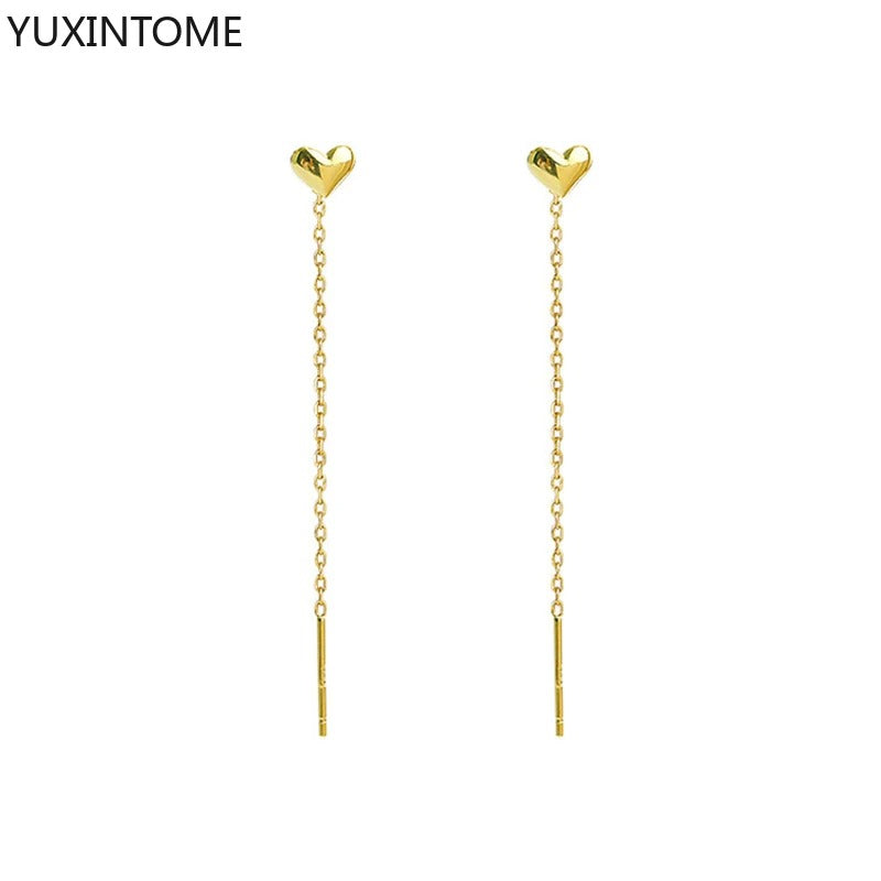 925 Sterling Silver Heart Tassel Earrings Long Chain for Women’s Fashion Jewelry Gift