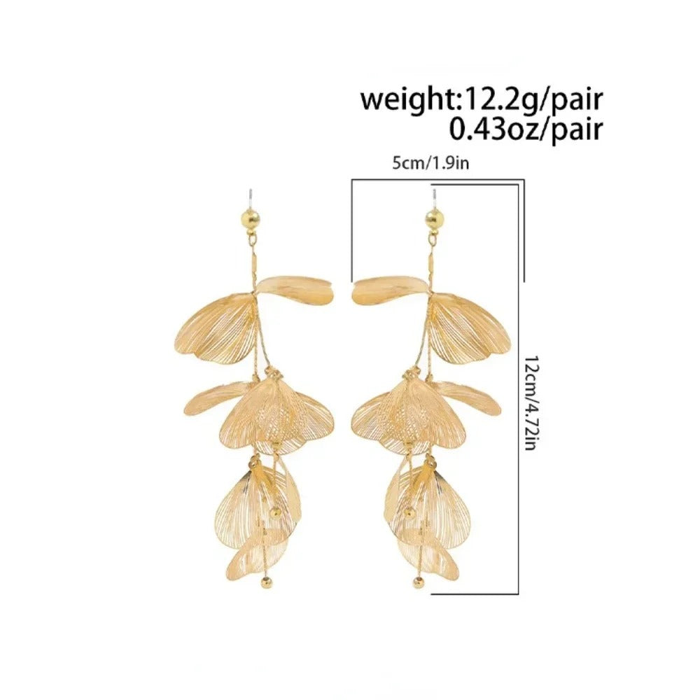 Floral Tassel Dangling Earrings with Leaf Pendants for Women
