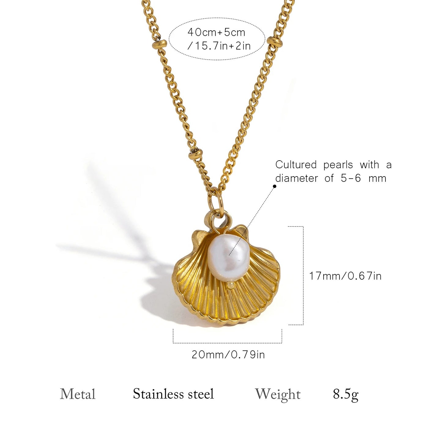 18K Gold Plated Stainless & Pearl Pendant Necklace for Women, Summer Beach Boho Coastal Hypoallergenic Jewelry Gift