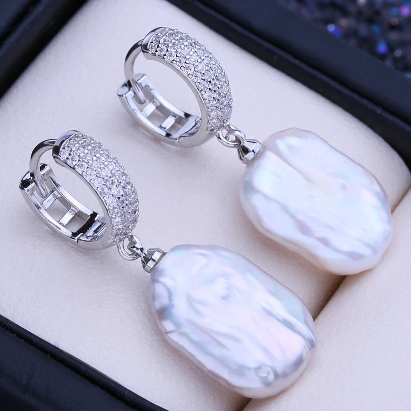 FENASY Natural Freshwater Big Baroque Pearl Drop Earrings For Women 925 Sterling Silver Fashion Wedding Jewelry Birthday Gift
