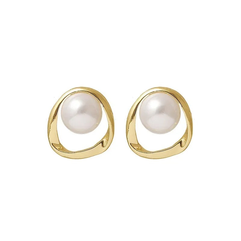 Gold Imitation Pearl Stud Earrings for Women Korean Irregular Design